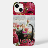 Fall Asleep to Dream Black Cat Hot Pink Flowers