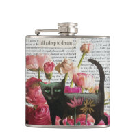 Fall Asleep to Dream Black Cat Hot Pink Flowers