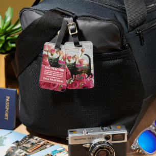 Fall Asleep to Dream Black Cat Hot Pink Flowers Luggage Tag