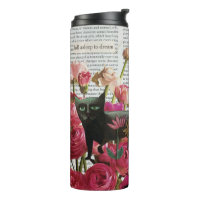 Fall Asleep to Dream Black Cat Hot Pink Flowers