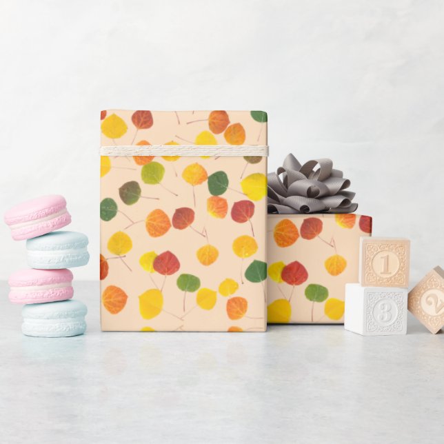 Fall Aspen Leaves Over Pastel Orange All Occasion Wrapping Paper (Baby Shower)