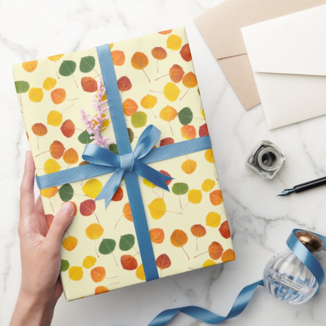 Fall Aspen Leaves Over Pastel Yellow All Occasion Wrapping Paper (Gifting)
