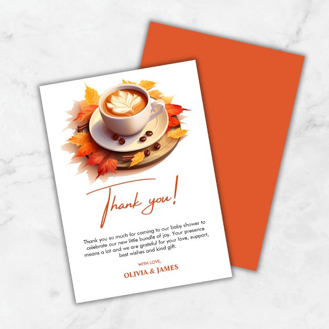 Fall Autumn A Baby is Brewing Coffee Baby Shower  Thank You Card (Fall Autumn A Baby is Brewing Coffee Baby Shower Thank You Card )