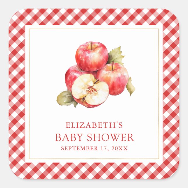 Fall Autumn Apple Of Our Eye Baby Shower Square Sticker (Front)