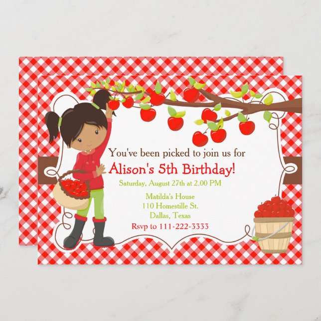 Fall Autumn Apple Picking African American Invitation (Front/Back)