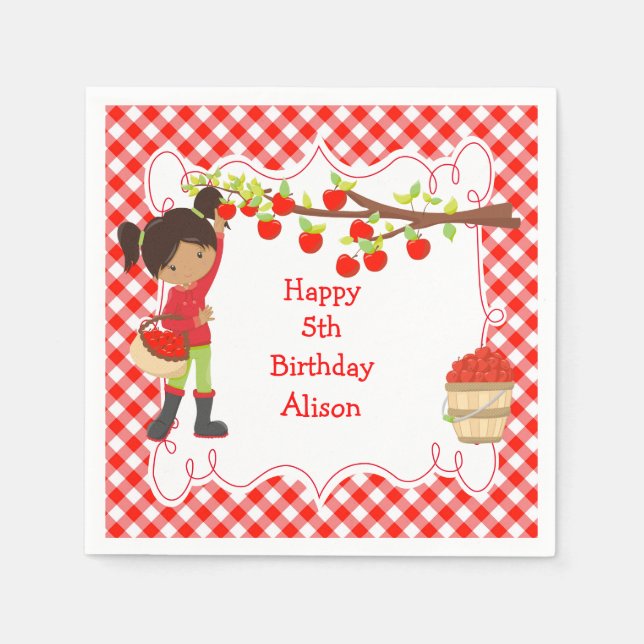 Fall Autumn Apple Picking African American Napkin (Front)
