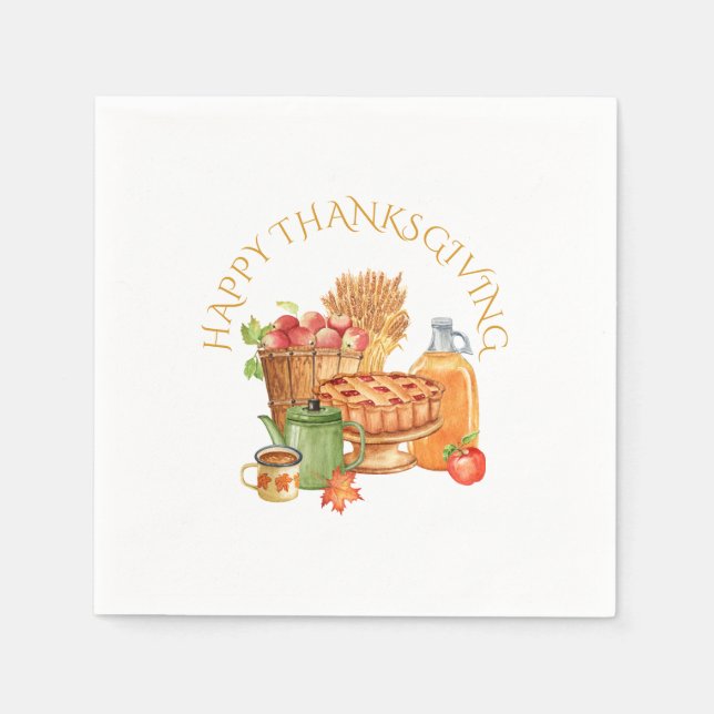 Fall Autumn Apples, Cider, Apple Pie, Coffee Napkin (Front)