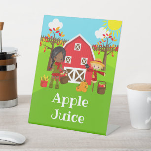 Fall Autumn Barnyard Birthday Dark Skin Girl Pedestal Sign