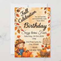 Fall Autumn Birthday Party Invitation | Cosy Pumpk