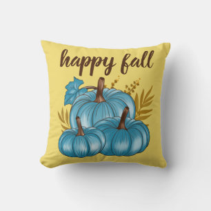 Fall Autumn Blue Pumpkins Gold Cushion