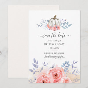 Fall Autumn Blush Pink Roses Pumpkin Floral Save The Date