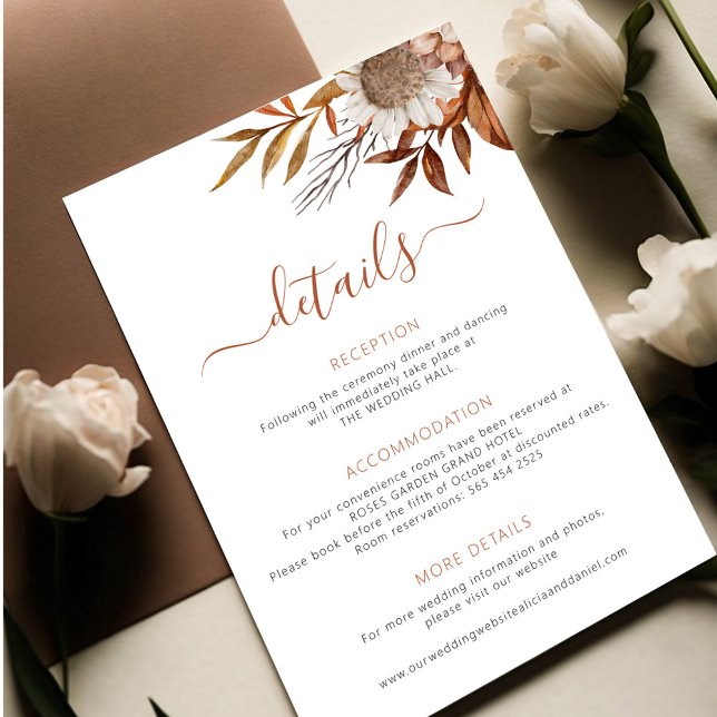 Fall autumn boho foliage leaves wedding details  enclosure card (Creator Uploaded)