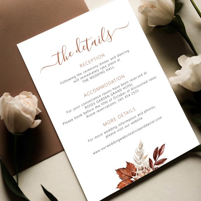 Fall autumn boho leaves wedding details  enclosure card (Creator Uploaded)