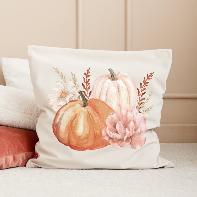Fall Autumn Boho Watercolor Pumpkin Cushion (Fall Autumn Boho Watercolor Pumpkin Throw Pillow)