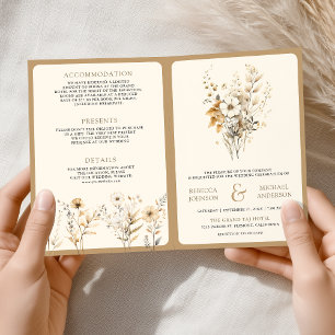 Fall Autumn Boho Wildflower QR Code Wedding Invitation