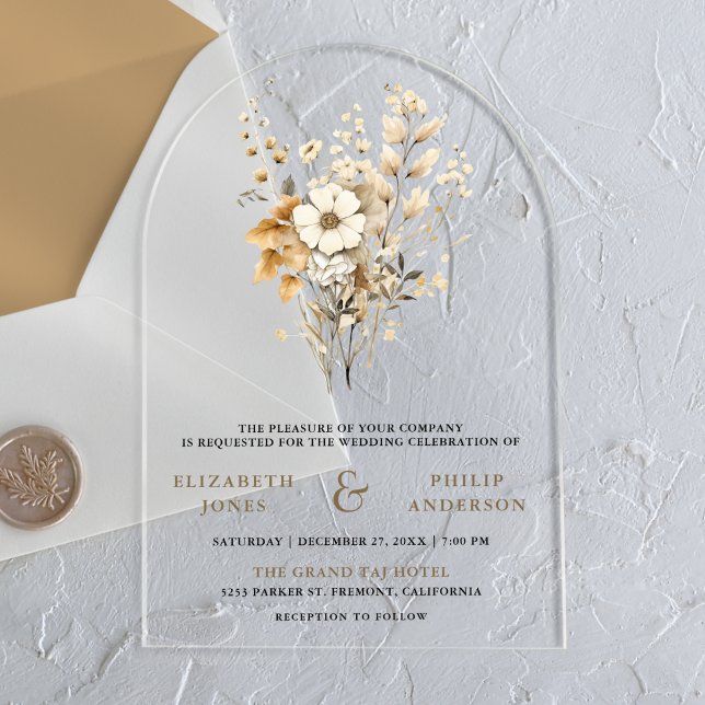 Fall Autumn Boho Wildflower Wedding Acrylic Invitations (Creator Uploaded)