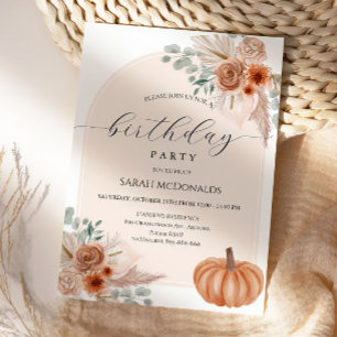 Fall Autumn Boho Woman Birthday Party Invitation