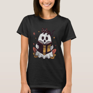 Fall Autumn Book Ghost Reading Halloween Black Cat T-Shirt