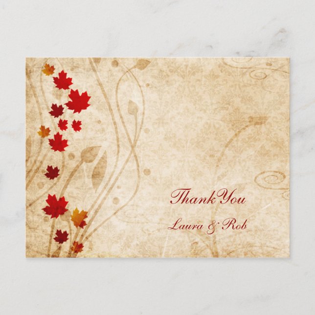 fall autumn brown wedding Thank You Postcard (Front)