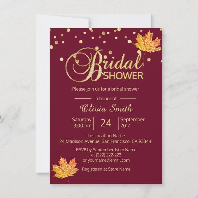 Fall Autumn Burgundy Marsala Bridal Shower Invitation (Front)