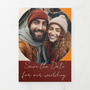Fall Autumn Burnt Orange Rust Save the Day Tri-Fold Invitation