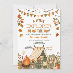 Fall Autumn Camping Little Explorer Baby Shower Invitation
