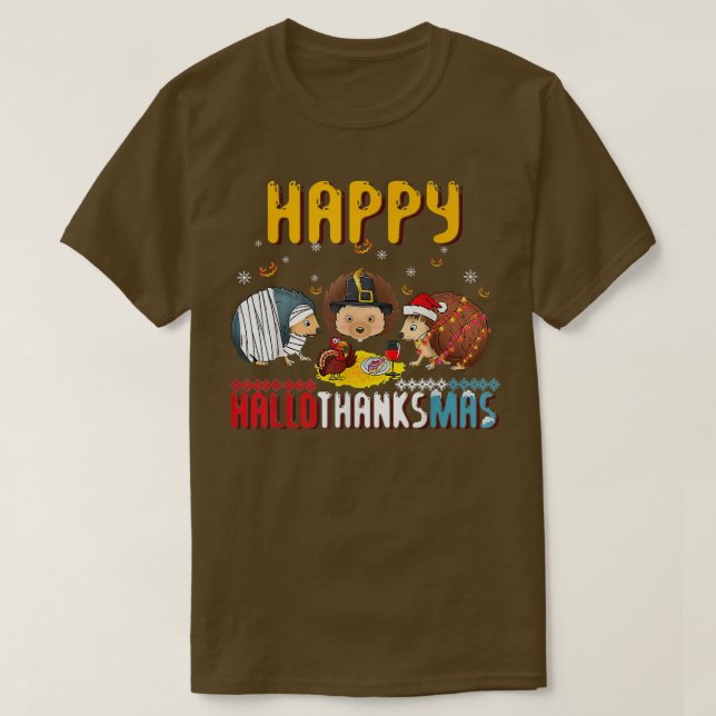 Fall Autumn Christmas Hedgehog Halloween Happy Tha T-Shirt (Design Front)
