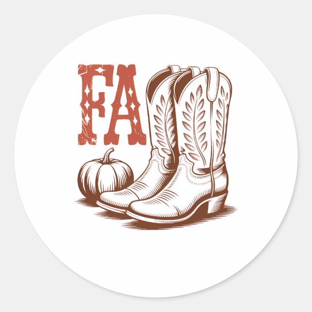 Fall Autumn Cowgirl Pumpkin Classic Round Sticker (Front)