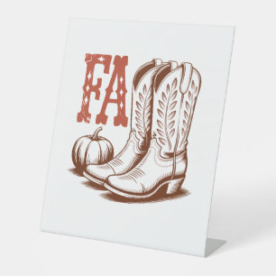 Fall Autumn Cowgirl Pumpkin Pedestal Sign