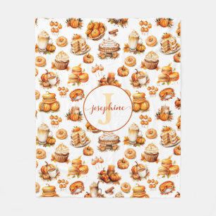 Fall Autumn Custom Monogram Name Fleece Blanket