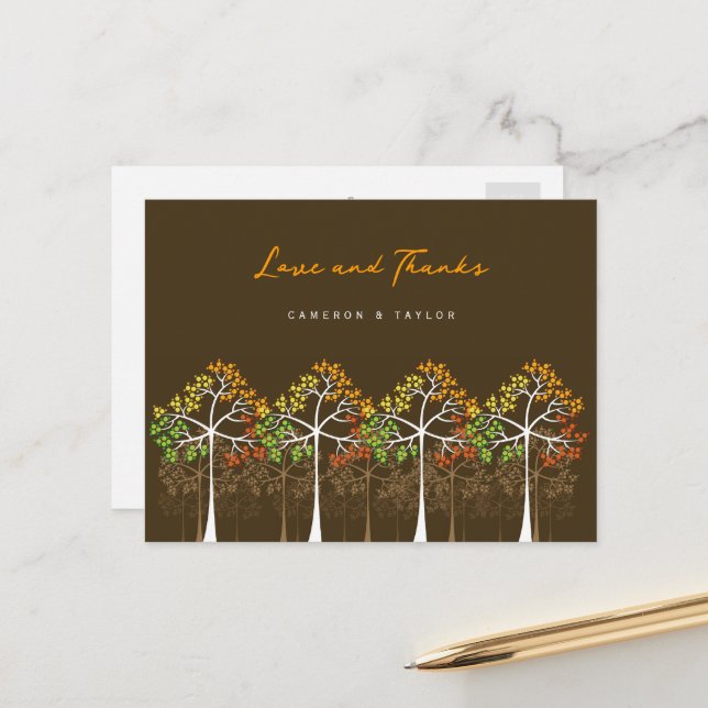 Fall Autumn Dots Trees Modern Photo Love & Thanks Postcard (Front/Back In Situ)