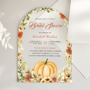 Fall Autumn Earthy Floral Pumpkin Bridal Shower Acrylic Invitations
