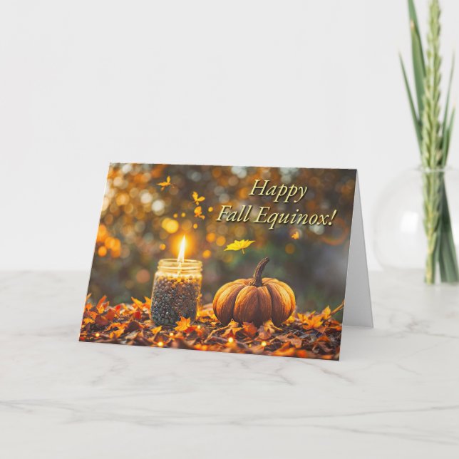 Fall Autumn Equinox with Mini Pumpkin Jar Candle  Card (Front)