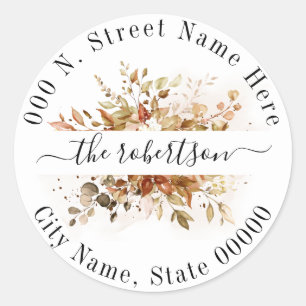 Fall Autumn Eucalyptus Foliage Boho Return Address Classic Round Sticker