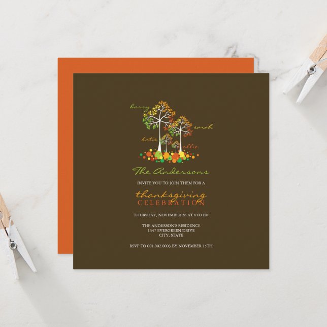 Fall Autumn Family Trees Thanksgiving Dinner Party Invitation (Front/Back In Situ)