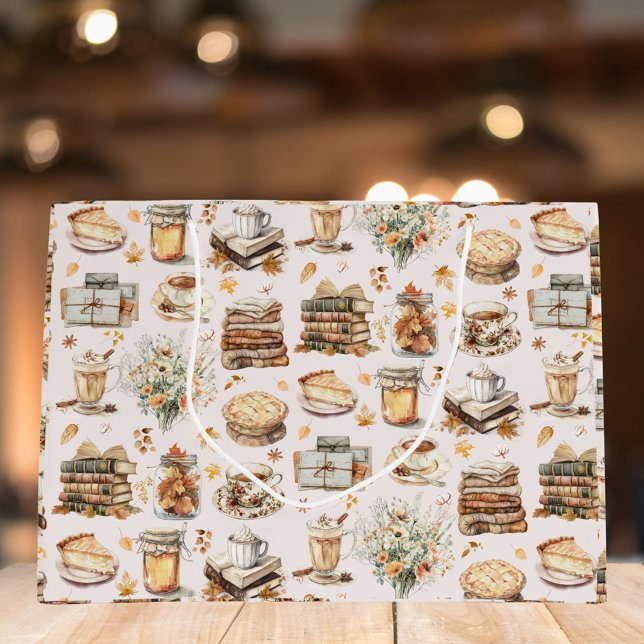 Fall Autumn Favourite Essential Aesthetic Pattern Large Gift Bag (Close up)