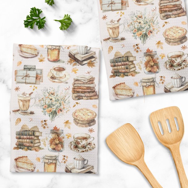 Fall Autumn Favourite Essential Aesthetic Pattern Tea Towel (In situ)