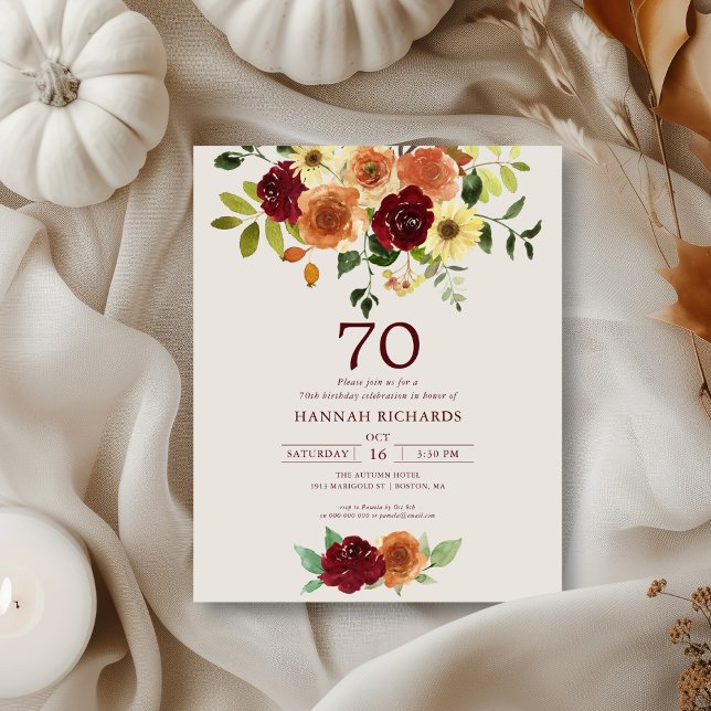 Fall | Autumn Floral 70th Birthday Invitation (Creator Uploaded)