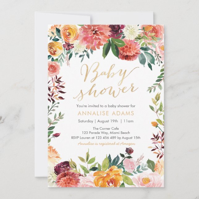 Fall Autumn Floral Baby Shower invitation (Front)