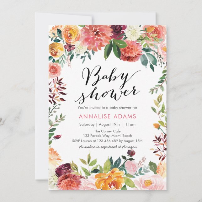 Fall Autumn Floral Baby Shower invitation (Front)