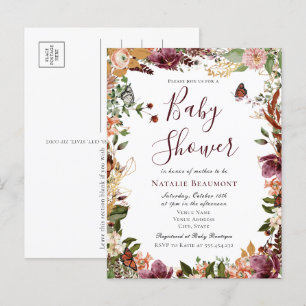 Fall Autumn Floral Baby Shower Invitation Postcard