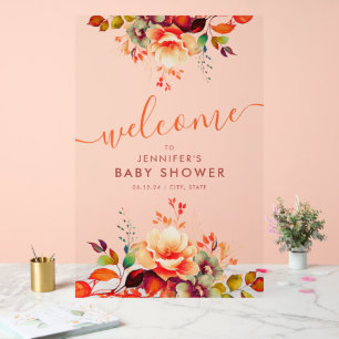 Fall Autumn FLORAL Baby Shower Welcome Acrylic Sign