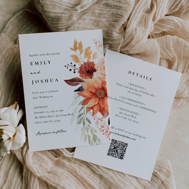 Fall Autumn Floral Boho All in One Wedding Invitation (Creator Uploaded)