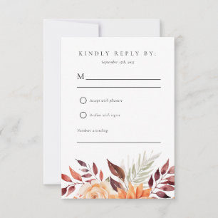 Fall Autumn Floral Boho Wedding RSVP Card