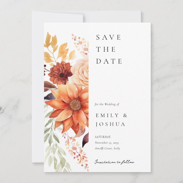 Fall Autumn Floral Boho Wedding Save The Date (Front)