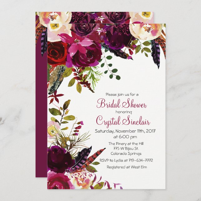 Fall Autumn Floral Bridal Shower Invitation (Front/Back)