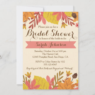 Fall Autumn Floral Bridal Shower Invitation Pink