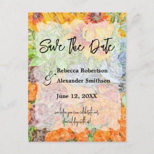 Fall Autumn Floral Colours Wedding Save the Date Postcard