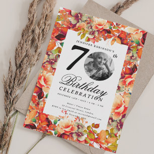 Fall Autumn Floral Garden Photo 70th Birthday  Invitation