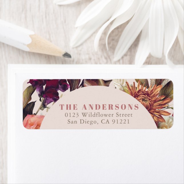 Fall/Autumn Floral Leaf Wreath Pink Return Address (Insitu)
